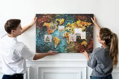 Weltkarte als Kork-Pinnwand im Design Welt des Chaos