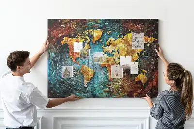Weltkarte als Kork-Pinnwand im Design Welt des Chaos