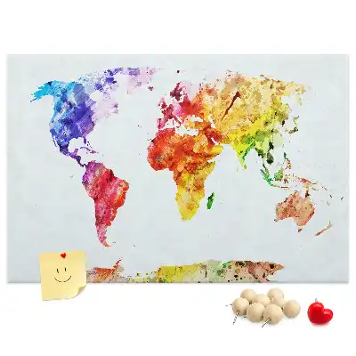 Pinnwand aus Kork mit Pastellmalerei-Motiv Weltkarte
