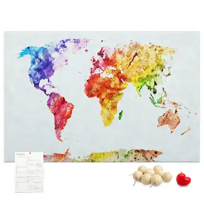 Pinnwand aus Kork mit Pastellmalerei-Motiv Weltkarte