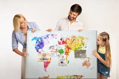 Pinnwand aus Kork mit Pastellmalerei-Motiv Weltkarte