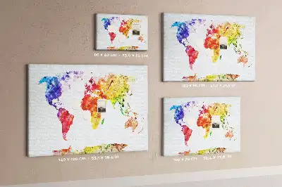 Pinnwand aus Kork mit Pastellmalerei-Motiv Weltkarte