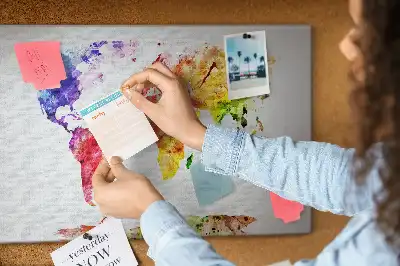 Pinnwand aus Kork mit Pastellmalerei-Motiv Weltkarte