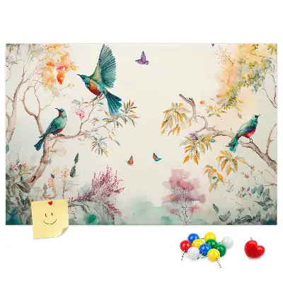 Kork-Pinnwand mit Blumen- und Vogel-Motiv