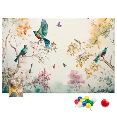 Kork-Pinnwand mit Blumen- und Vogel-Motiv