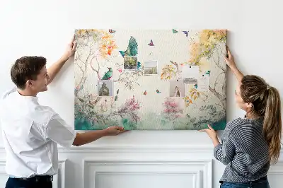 Kork Pinnwand Blumen Vögel Natur