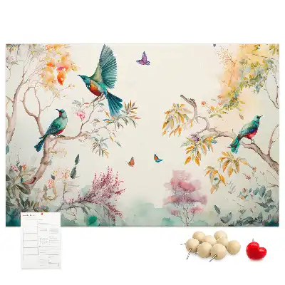 Kork-Pinnwand mit Blumen- und Vogel-Motiv