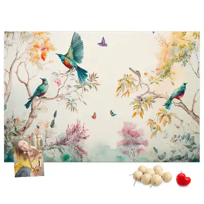Kork-Pinnwand mit Blumen- und Vogel-Motiv