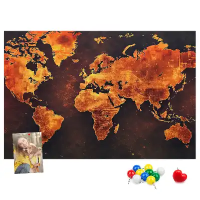 Bedruckte Weltkarte als Kork-Wandtafel