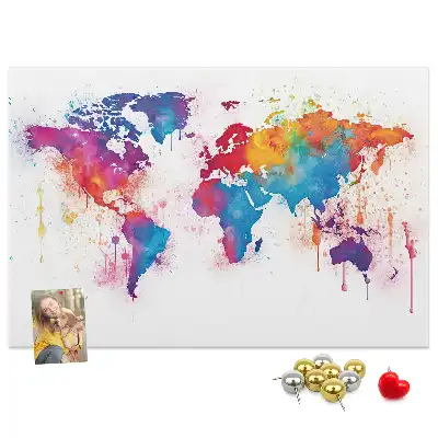Bilder-Korktafel mit geografischer Weltkarte