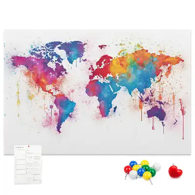 Bilder-Korktafel mit geografischer Weltkarte