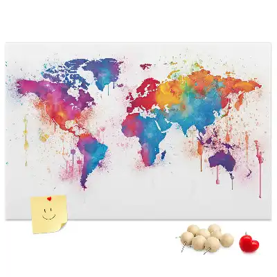 Bilder-Korktafel mit geografischer Weltkarte