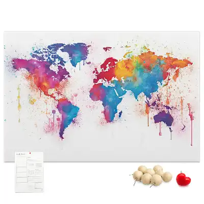 Bilder-Korktafel mit geografischer Weltkarte