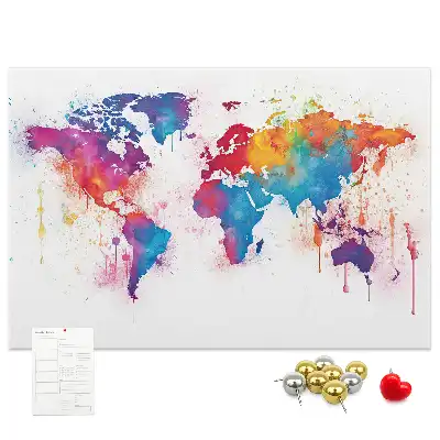 Bilder-Korktafel mit geografischer Weltkarte