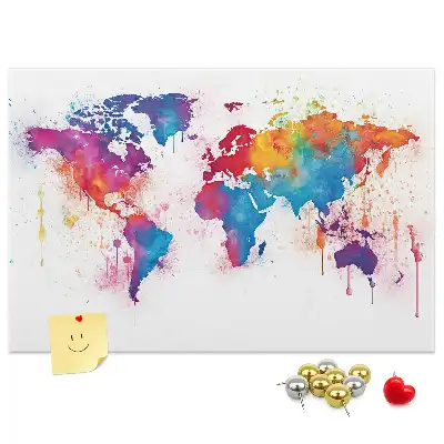 Bilder-Korktafel mit geografischer Weltkarte