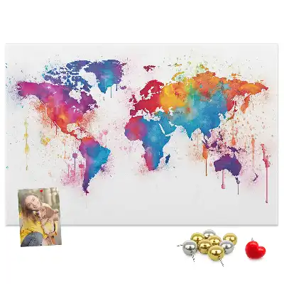 Bilder-Korktafel mit geografischer Weltkarte