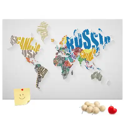 Bedruckte Korkplatte mit Geografie-Design aus Buchstaben und Wörtern
