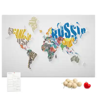 Bedruckte Korkplatte mit Geografie-Design aus Buchstaben und Wörtern