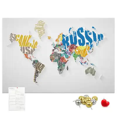 Bedruckte Korkplatte mit Geografie-Design aus Buchstaben und Wörtern