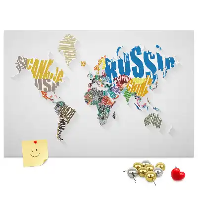 Bedruckte Korkplatte mit Geografie-Design aus Buchstaben und Wörtern