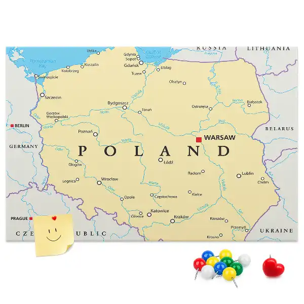 Pinnwand mit politischer Karte von Polen