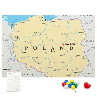 Pinnwand mit politischer Karte von Polen