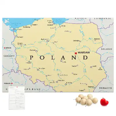 Pinnwand mit politischer Karte von Polen