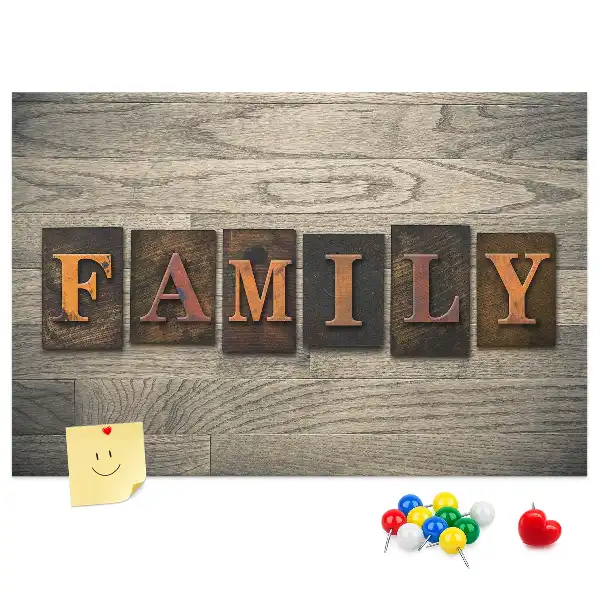 Bilder-Korktafel mit Familienspruch für die Wand
