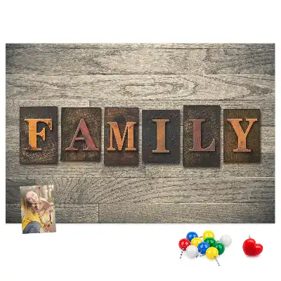 Bilder-Korktafel mit Familienspruch für die Wand