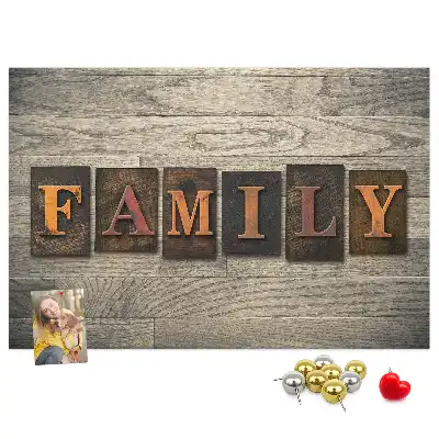 Bilder-Korktafel mit Familienspruch für die Wand