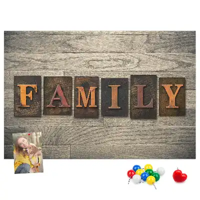 Bilder-Korktafel mit Familienspruch für die Wand
