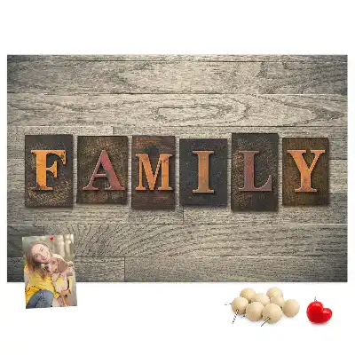 Bilder-Korktafel mit Familienspruch für die Wand