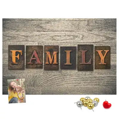 Bilder-Korktafel mit Familienspruch für die Wand