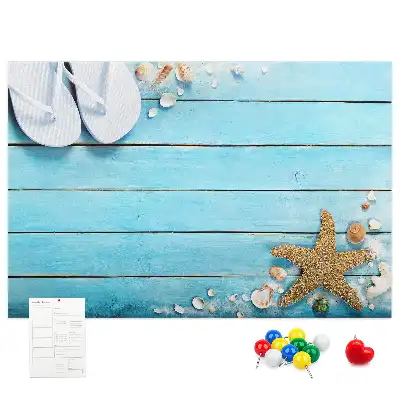 Bilder-Korktafel mit Muschelmotiv auf Holzoptik