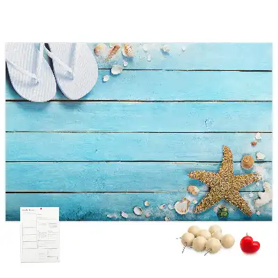 Bilder-Korktafel mit Muschelmotiv auf Holzoptik