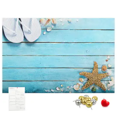 Bilder-Korktafel mit Muschelmotiv auf Holzoptik
