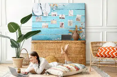 Bilder-Korktafel mit Muschelmotiv auf Holzoptik
