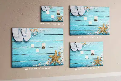 Bilder-Korktafel mit Muschelmotiv auf Holzoptik