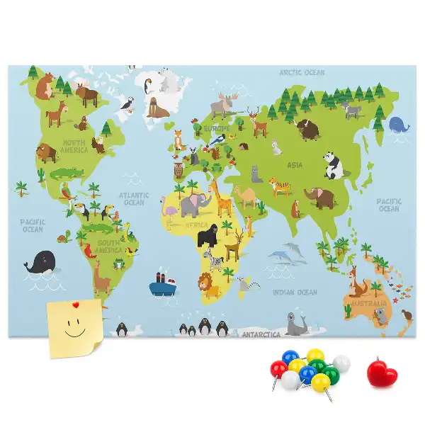 Bedruckte Korkplatte mit Tieratlas für Kinder
