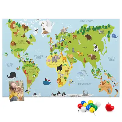 Bedruckte Korkplatte mit Tieratlas für Kinder