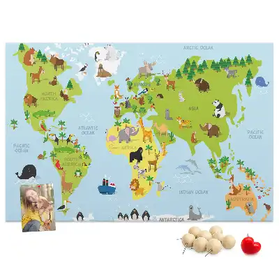 Bedruckte Korkplatte mit Tieratlas für Kinder