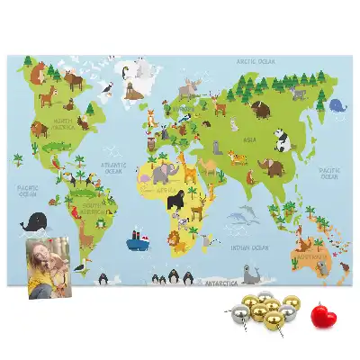 Bedruckte Korkplatte mit Tieratlas für Kinder
