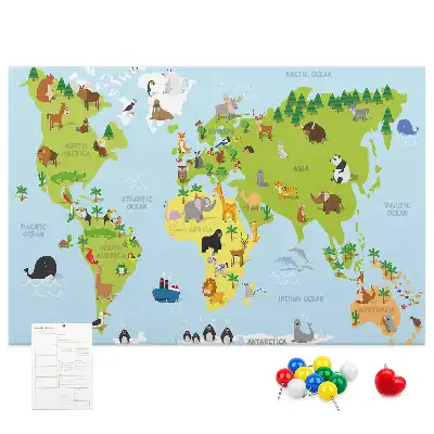 Bedruckte Korkplatte mit Tieratlas für Kinder