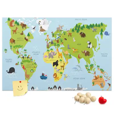 Bedruckte Korkplatte mit Tieratlas für Kinder