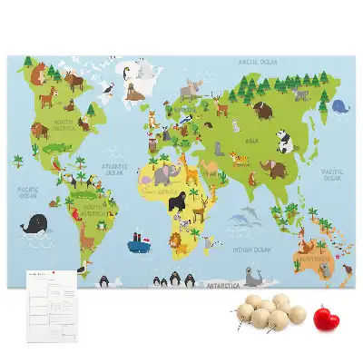 Bedruckte Korkplatte mit Tieratlas für Kinder