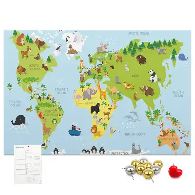 Bedruckte Korkplatte mit Tieratlas für Kinder