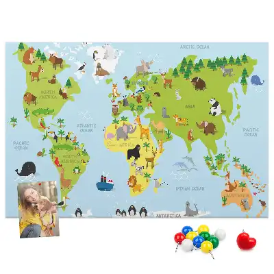 Bedruckte Korkplatte mit Tieratlas für Kinder