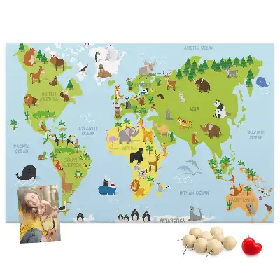 Bedruckte Korkplatte mit Tieratlas für Kinder
