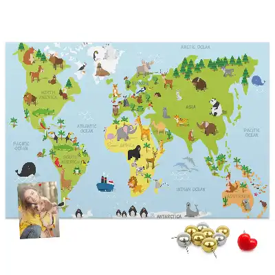 Bedruckte Korkplatte mit Tieratlas für Kinder