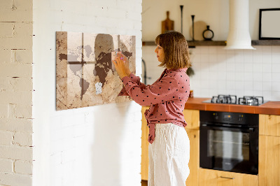 Magnettafel mit Magneten Vintage-Weltkarte